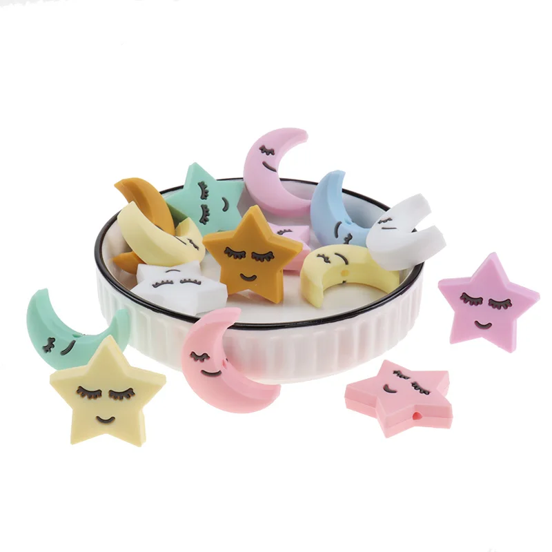 20 piezas de cuentas de silicona para beb&eacute;s, cuentas para masticar, estrella sonriente, accesorios para beb&eacute;s, collar sin BPA, cuentas para dentici&oacute;n, art&iacute;culos para beb&eacute;s-3