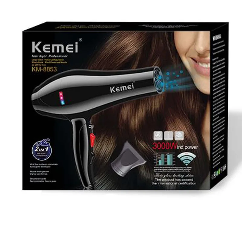 Kemei Электрический Фен KM 8853 3000 Вт высокой мощности холодный воздух горячий
