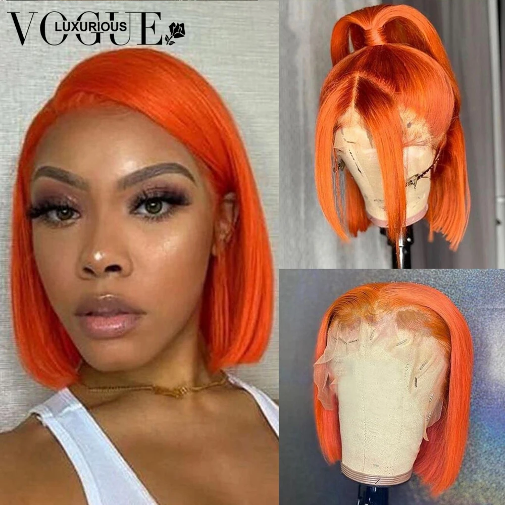 

Orange Ginger Human Hair Wig Peruvian Hair Pre Plucked Colored Short Bob Closure Wig 13x4 Lace Front Human Hair Wigs For Women