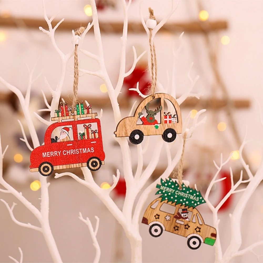 

Christmas Car Wooden Pendants Xmas Tree Hanging Ornaments Christmas Decorations For Home Kids New Year Gift Navidad Decor 9PCS