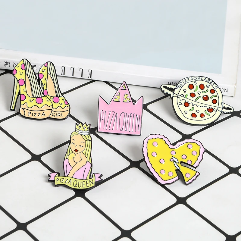 Розовый пицца Queen высокие каблуки Сердце Брошь значок на булавке брошь для