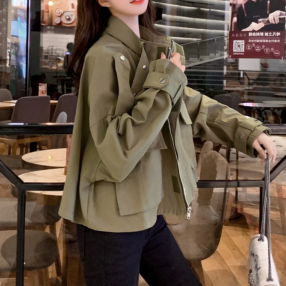 

short jacket women vintage loose casual safari style Stand coat bomber jackets women punk clothes top 2020 Spring Autumn New