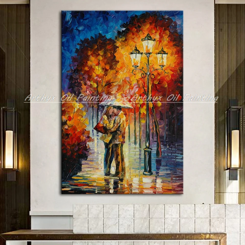 Ручная роспись палитра нож для влюбленных пейзаж Масляные картины на холсте