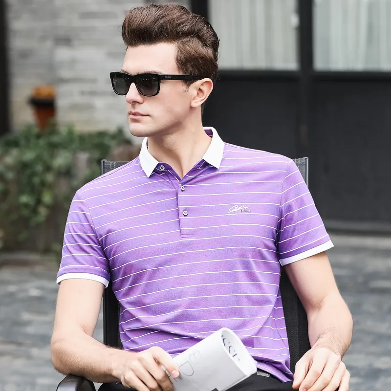 

95% Cotton 5% Spandex Anti-pilling Quality Summer Man Polo-Shirt Male Fashion Striped Spots Applique Short Sleeve Men POLO Shirt