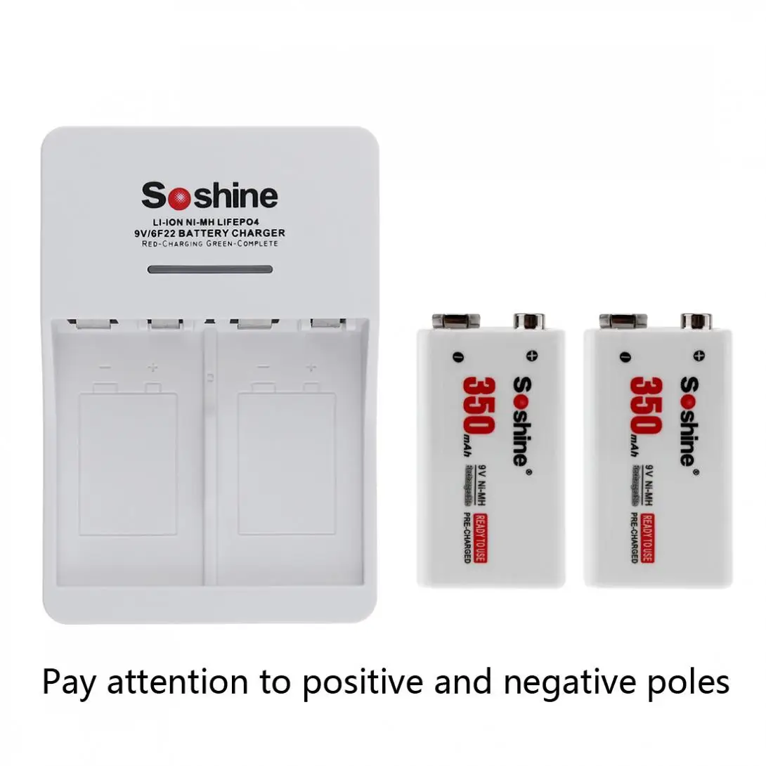 2 шт./лот Soshine 9V 6F22 350mAh Ni MH аккумуляторная батарея + умное зарядное устройство со