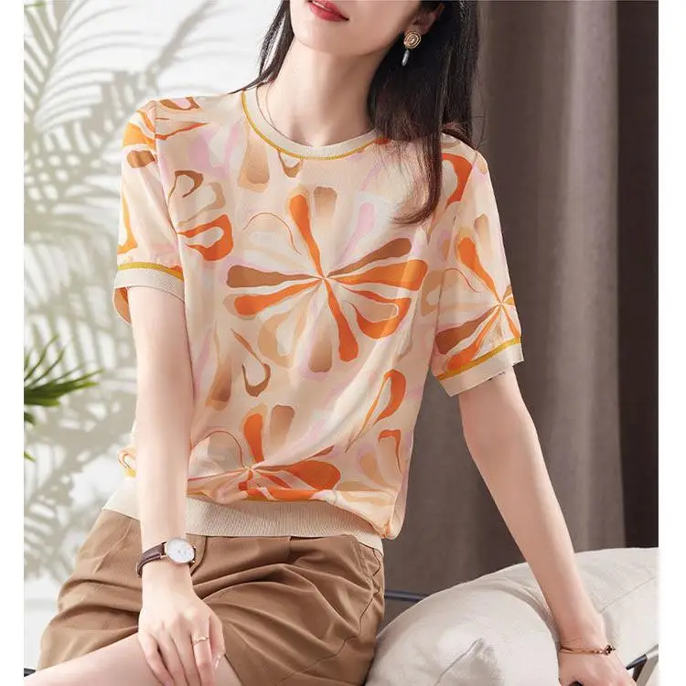 

Orange short-sleeved T-shirt women's top summer new ins tide loose large size women's chiffon shirt oversized t shirt