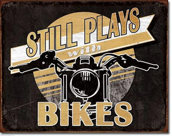 

Vintage Style Metal Sign Plays With Bikes Garage Bar Studio Pub Decor Retro