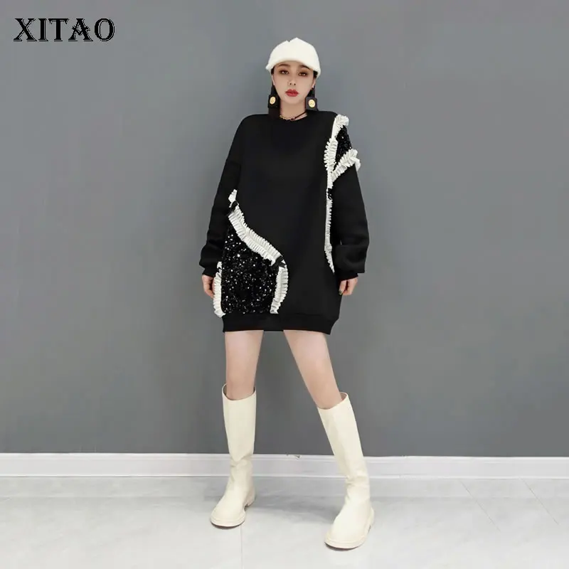 

XITAO New Women Sweatshirt Contrast Color Splicing Edible Tree Fungus Fashion Winter Long Pullover Sweatshirt 2021 ZY6589