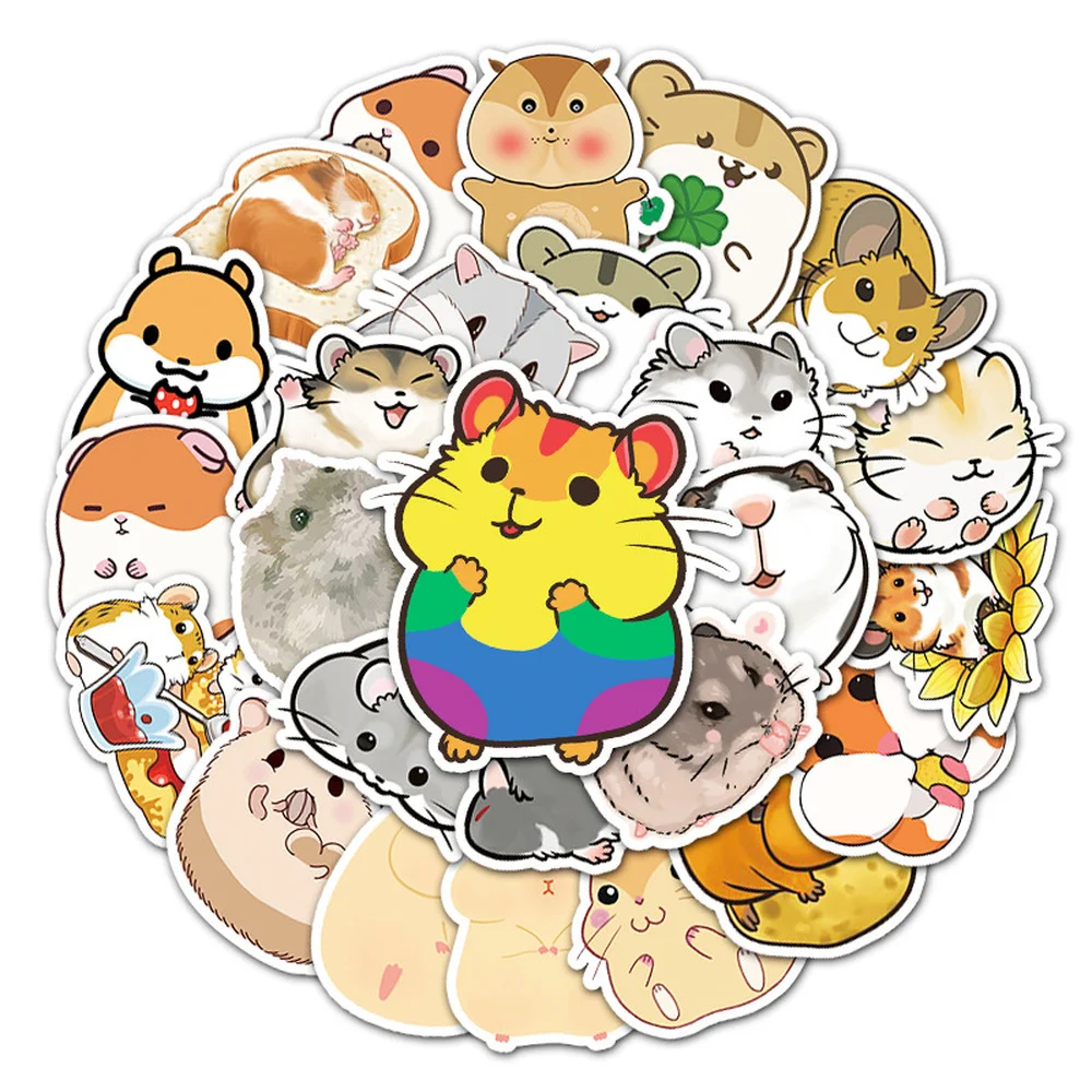 

10/50pcs Cute Cartoon Animal Little Hamster Stickers Pack for Scrapbook Stationery Laptop Phone Guitar Suitcase Girl Sticker