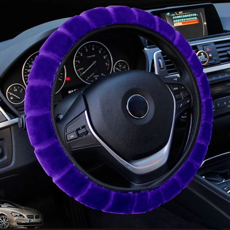 

Car Warm Short Wool Plush Car Steering Wheel Cover Comfortable Anti-slip For 36-40CM Elastic Steering-wheel Protector