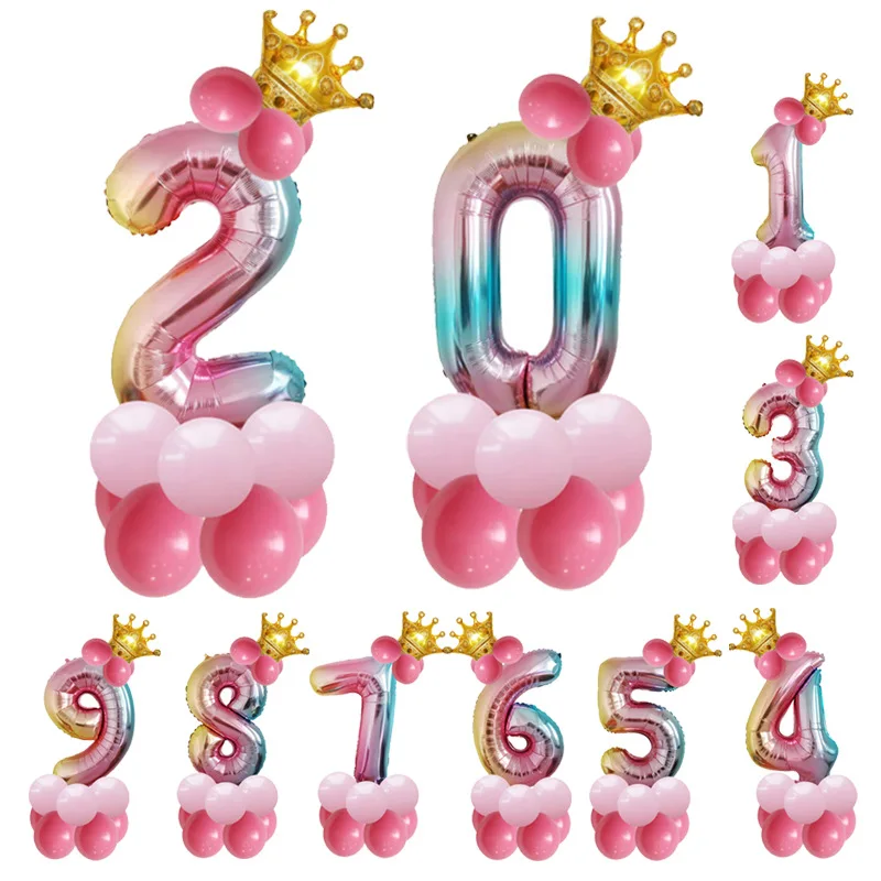 

14Pcs/set 32 Inch Number Foil Balloons Gradient Birthday Wedding Party Decorations Baby Shower Supplies Helium Number Balloon