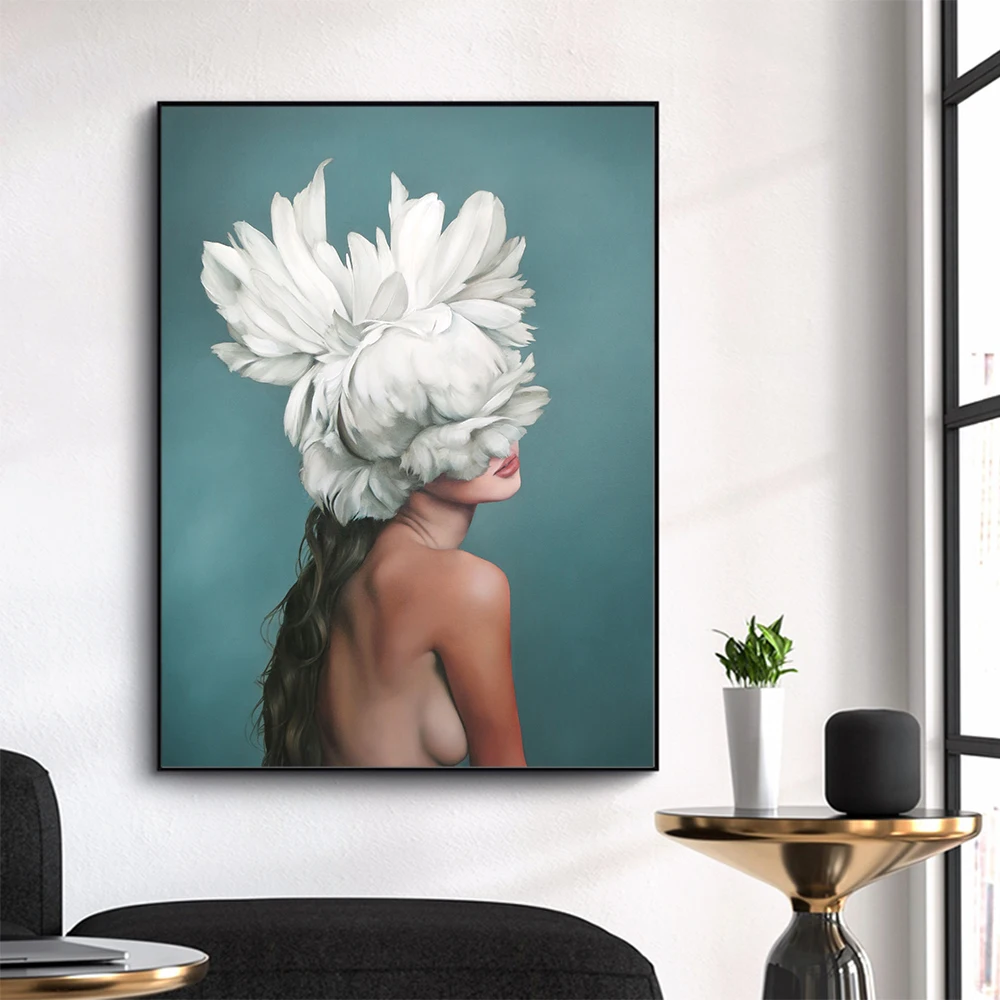 

Wall Art Canvas Print Figure Paiting Feather Girl Picture For Living Room Home Decor Poster No Frame