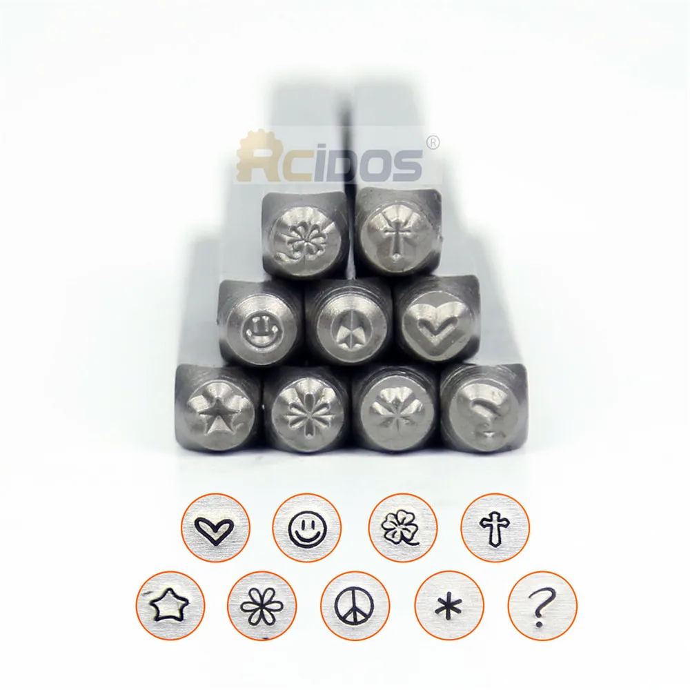 RCIDOS 3mm Leaf/Cross/Flower/Peace/Smile Pattern Design Steel punch stamp,Metal Jewelry Design Stamps