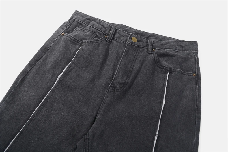 Dark Icon Middle Split High Street Jeans Men Washing Grey Straight Hip Hop Jeans Men's Denim Pants