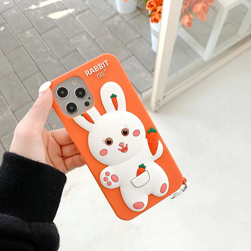 

Soft Silicone 3D Cute Rabbit Cartoon Phone Case For iPhone 12 Mini 11 Pro Max XS MAX X XR 8 7 6 Plus SE 2020 TPU Full Back Cover
