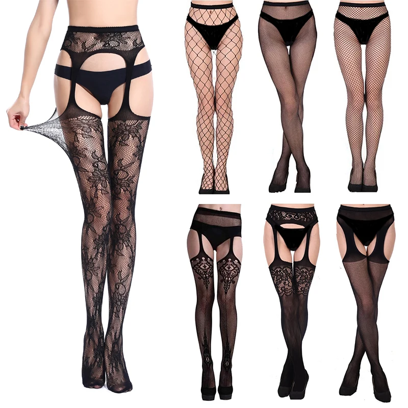 Чулки женские в сеточку с леопардовым принтом и поясом для чулок | Тематическая