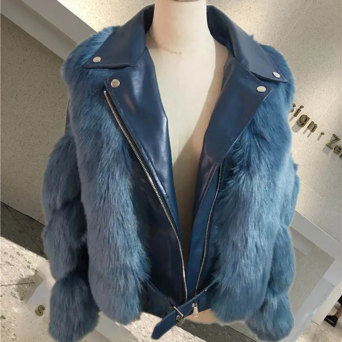 

FstFshion 2020 New Full Leather High Imitation Fox Fur Grass Coat Women's Locomotive Loose Skinny Fur Coat M-XL SIZE