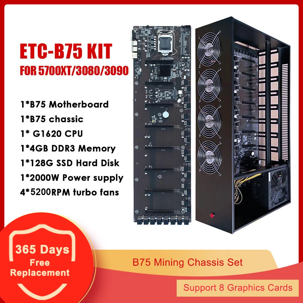 Комплект материнской платы B75 для майнинга с 8 графическими картами 4 Гб DDR3 G1620 ЦП