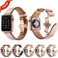 metal butterfly buckle strap for apple watch band 41mm 45mm 44mm 40mm 4238mm for iwatch series 7 6 5 4 3 2 1 leather bracelet