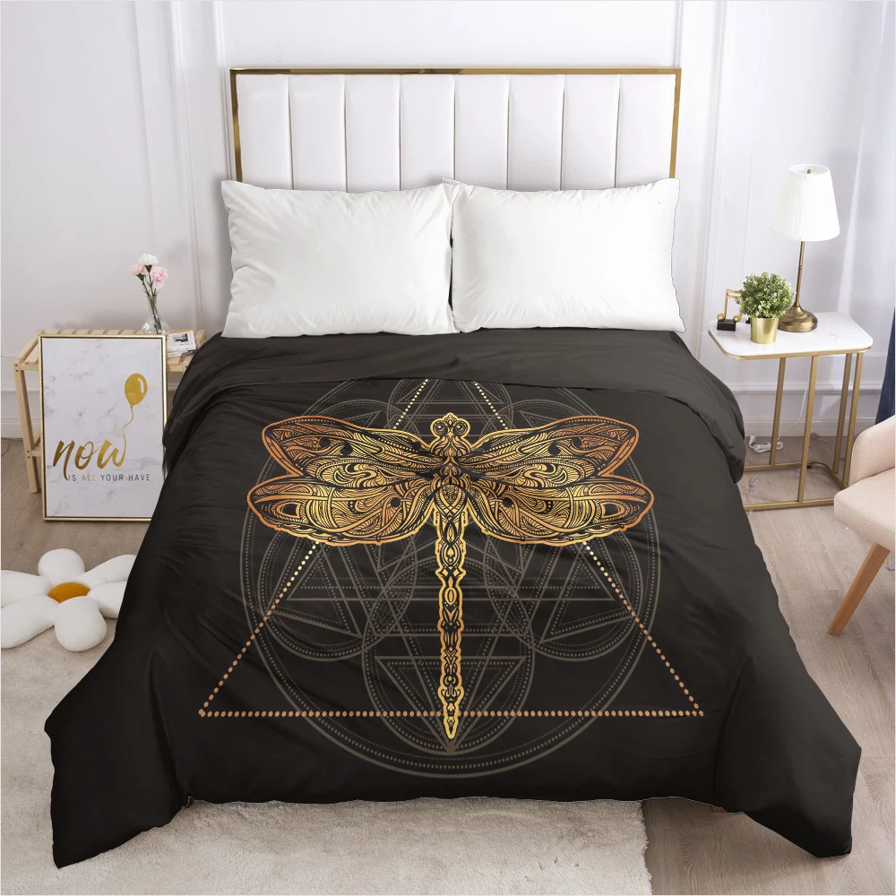 

Custom Duvet Cover with Zipper Comforter/Quilt/Blanket Case Queen/King 220x240 140x200 155x220 3D Bedding Black Golden
