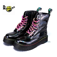 dr martens women reflective colorful mirror leather rainbow doc martin platform boots female party shiny thick casual shoes