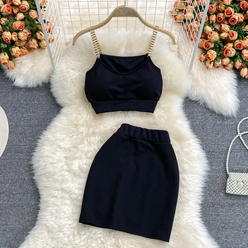 

Women's Sexy Vest Bra Short Top Slip And Mini Short Pull Up Hip Ladies Blue Black Two Piece Skirt Suits For Girls Club Casual