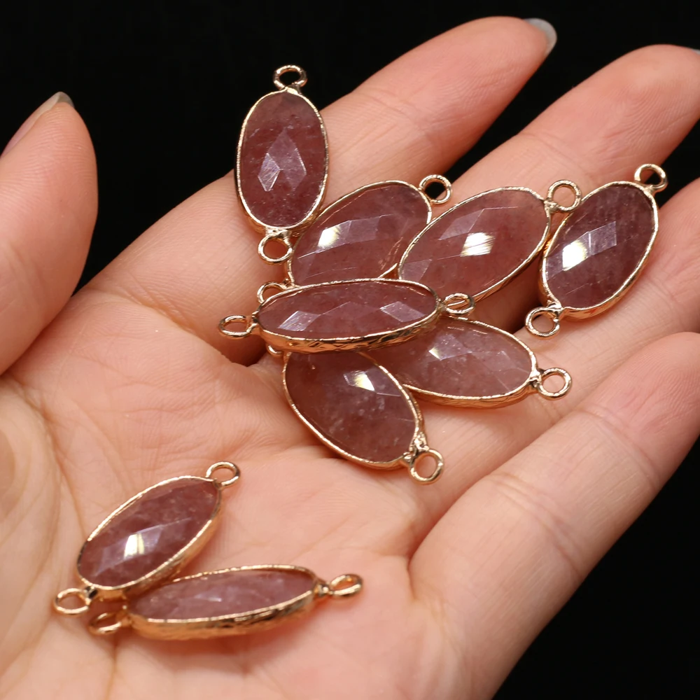 

Natural Stone Faceted Quartzs Pendants Gold plated Double Hole Connectors for Charms Jewelry Making Diy Necklace Bracelet Crafts