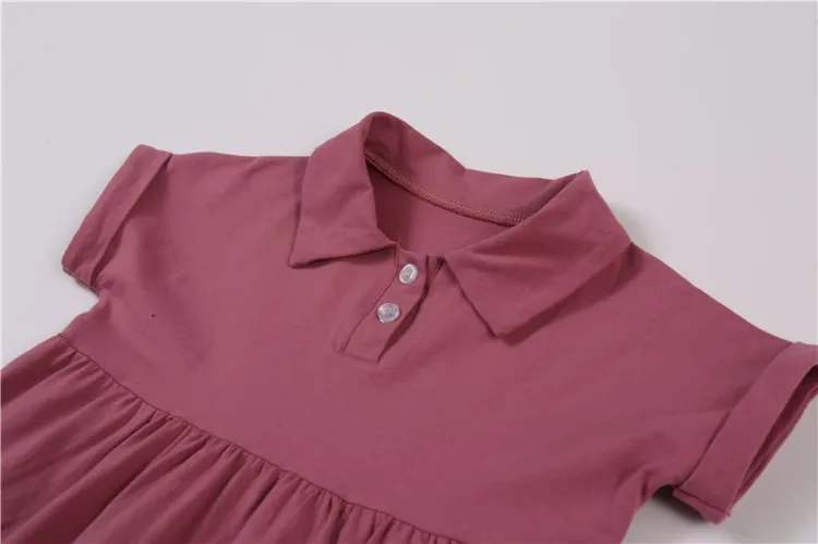 

Girls Summer Solid Dresses New Fashion Baby Short Sleeve Dress Turn-down Collar child clothing Kids Casual Clothes