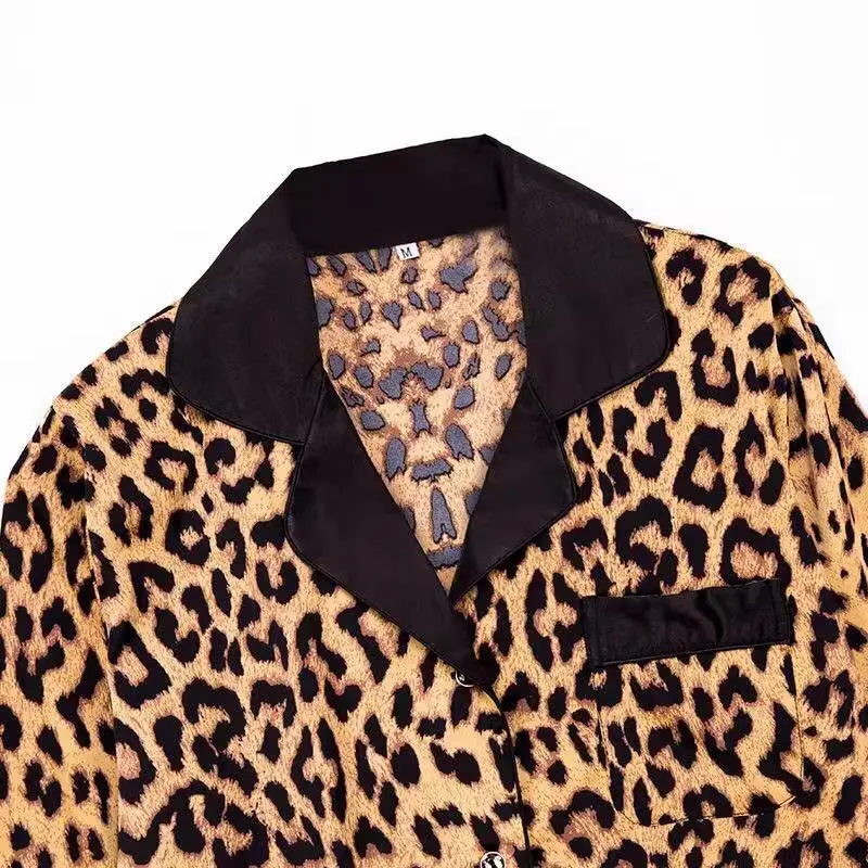 Женские пижамы леопардовые женские 2019 весенние атласные повседневные