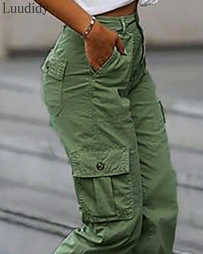 

Women Fashion Elegant Casual Solid Pockets Design Casual Cargo Pants Oversized 3XL