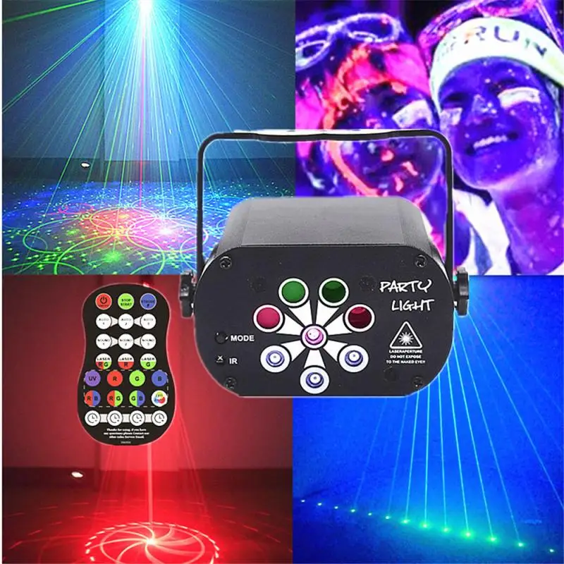 

New Mini Disco RGB Stage light UV8 Hole Pattern Starry Sky Projection Voice Control KTV Bar Home Colorful Atmosphere Light Flash