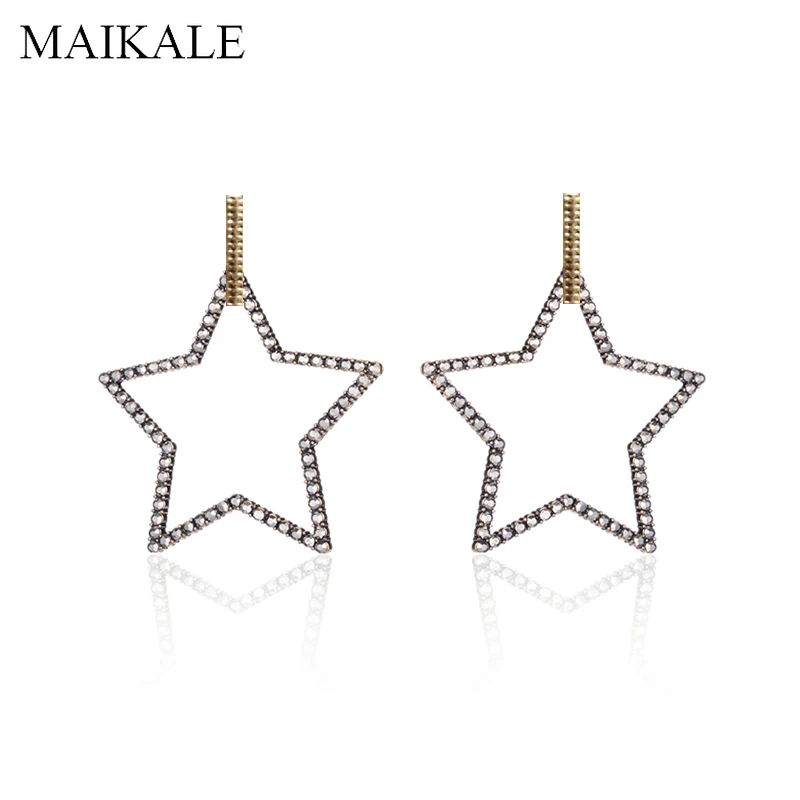 Женские винтажные серьги со звездами MAIKALE золотые и черные капли металлические