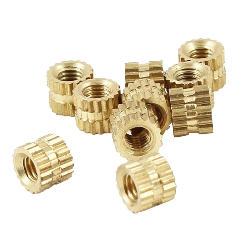 

M2 x m Brass Cylinder Knurled Threaded Round Insert Embedded Nuts 100pcs