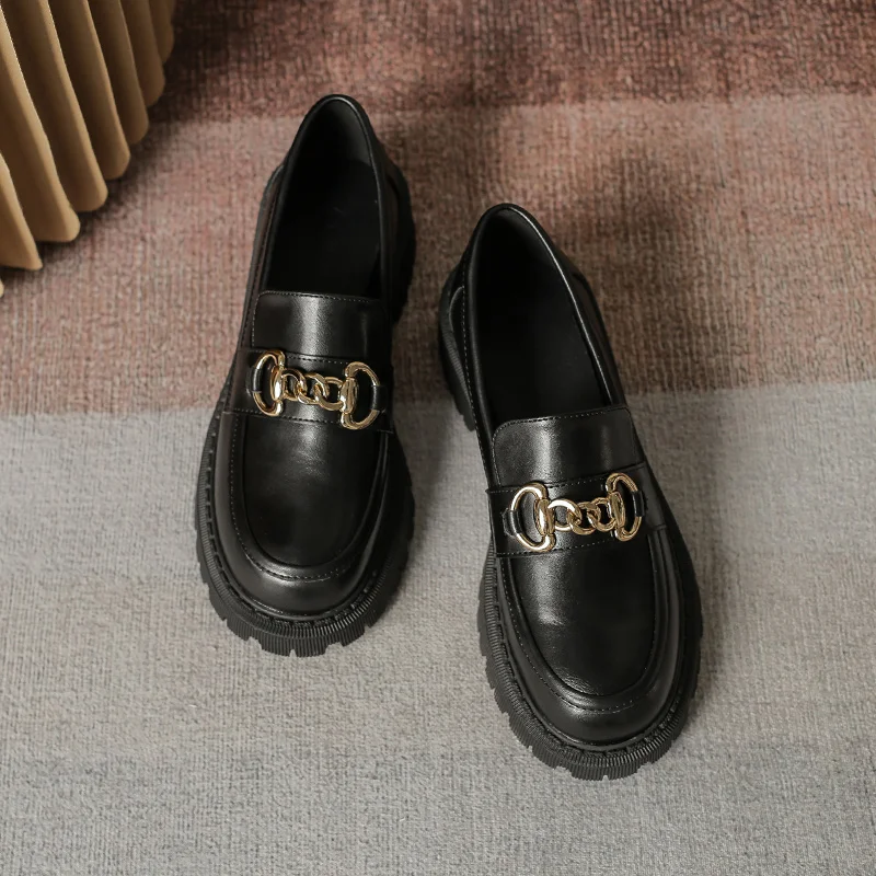 

Thick-soled loafers 2022 spring women's shoes new heightened black British style small leather shoes platform shoes retro shoes