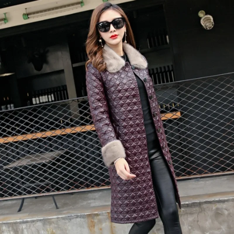 

Mink Fur Collar Genuine Leather Jacket Women Casual Elegant Mouton Sheepskin Fur Coat Shearling Long Jacket Clothes Ladies New