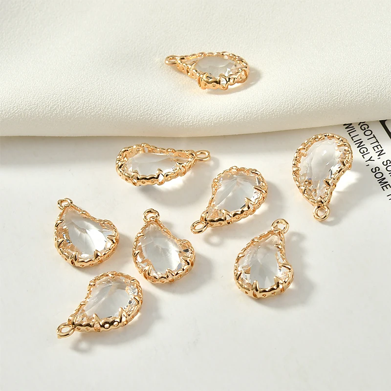 Особой формы капли воды Медный из настоящего золота 18 К с украшением в виде