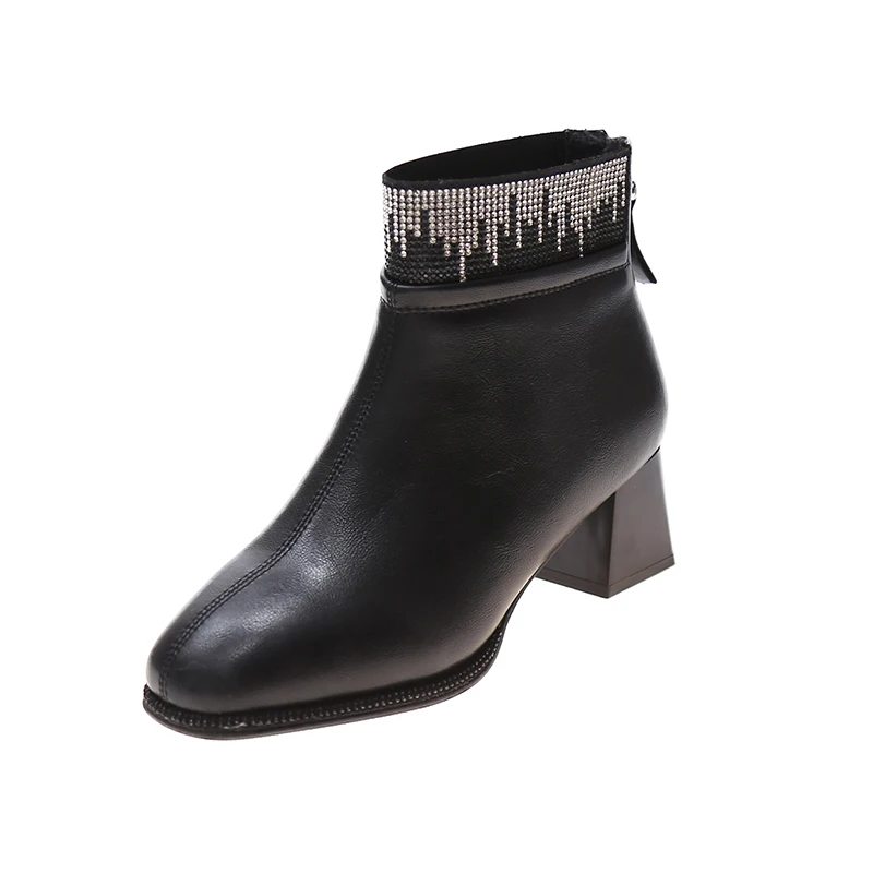 

2021 New Breathable Martin Boots Rhinestones Buckle Cattle Paint Leather Boots Round Head Flat Chelsea Women's Boots