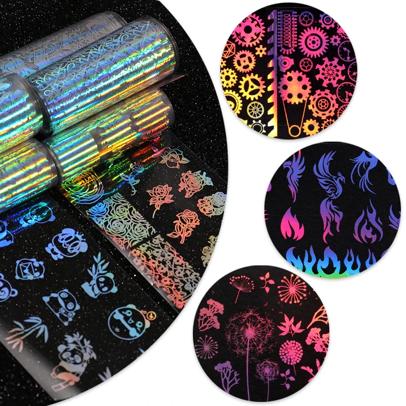 Голографическая фольга для ногтей наклейка Геометрическая панда Лазерная