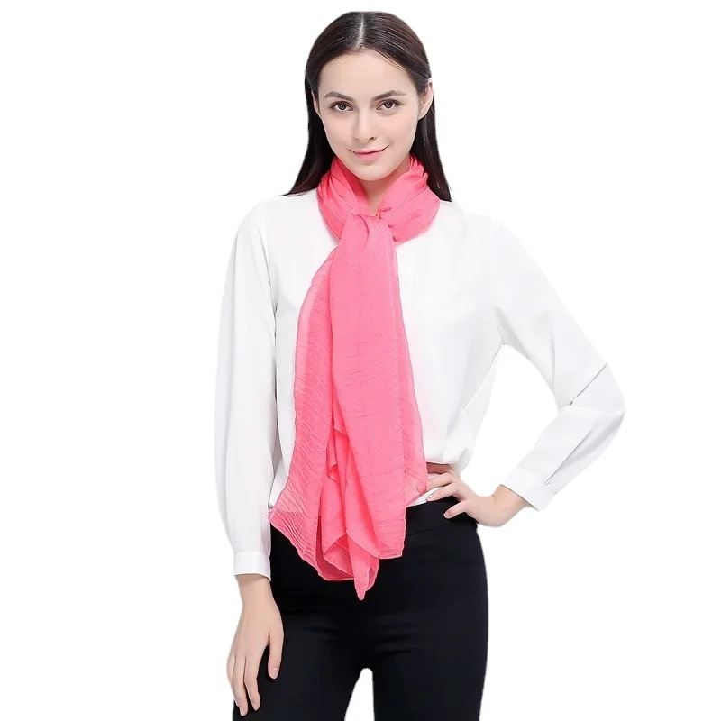 

Spring, Summer and Autumn Korean Female Candy Monochrome Chiffon Silk Scarf Sunscreen Beach Towel Scarf Wholesale Manufacturer