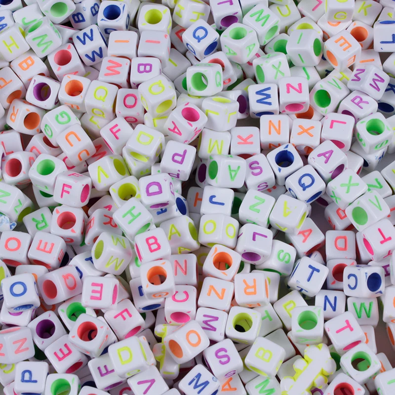100 шт. 7 мм Смешанные Квадратные бусины алфавита с буквами для рукоделия шармы