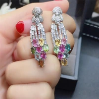 natural brazil tourmaline clasp earring 925 sterling silver fine jewelry multi color gemstone flower design luxury wedding gift