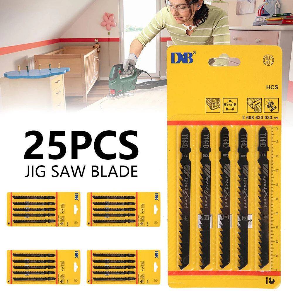 

25pcs T144D HCS Jigsaw Saw Blades Clean Cutting for Wood PVC Fibreboard Reciprocating Saw Blade Power Tools Fast Cutting Tools