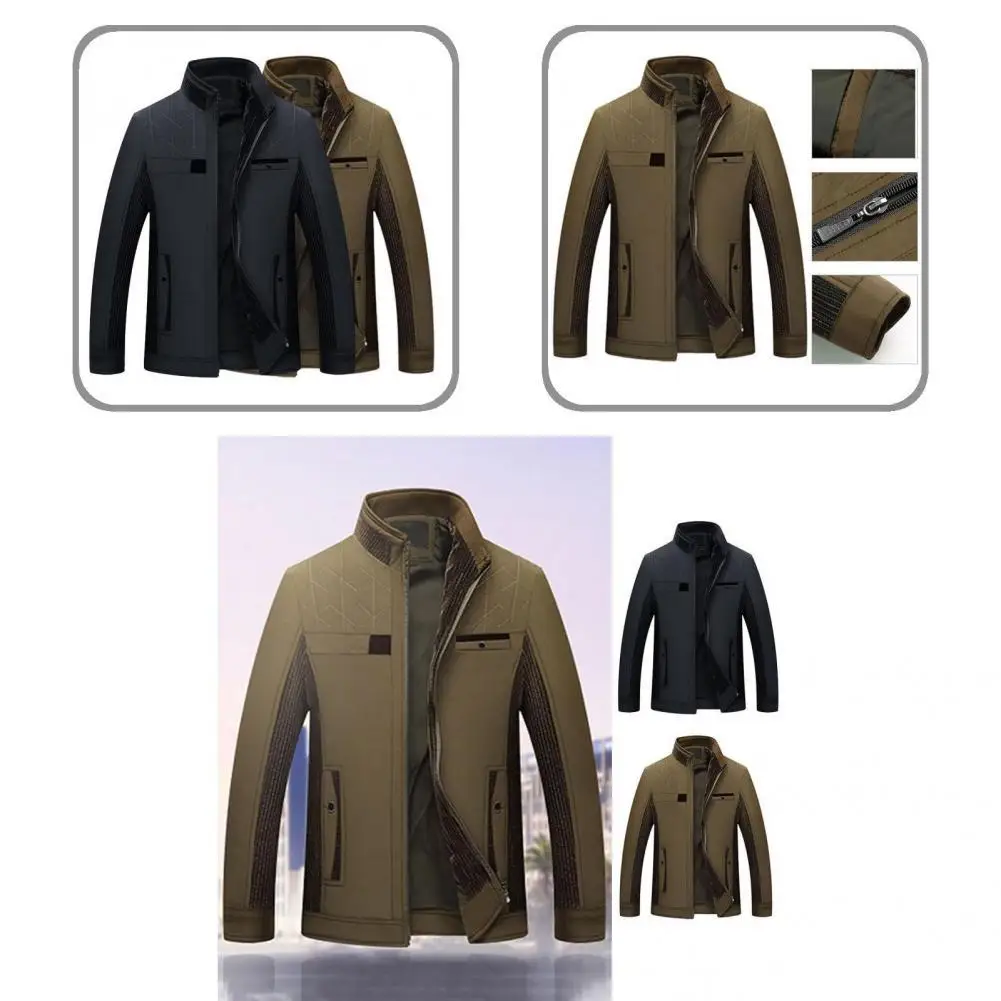 

Washable Excellent Open Front Middle-aged Men Coat Solid Color Men Jacket Long Sleeve for Autumn Winter
