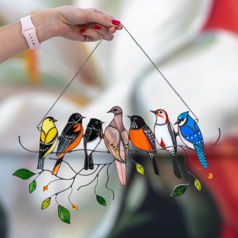 

Colored Window Bird Pendant Wind Chime Metal Wall Hanging Colored Birds Decor Room Family Door Crafts Home Accessories