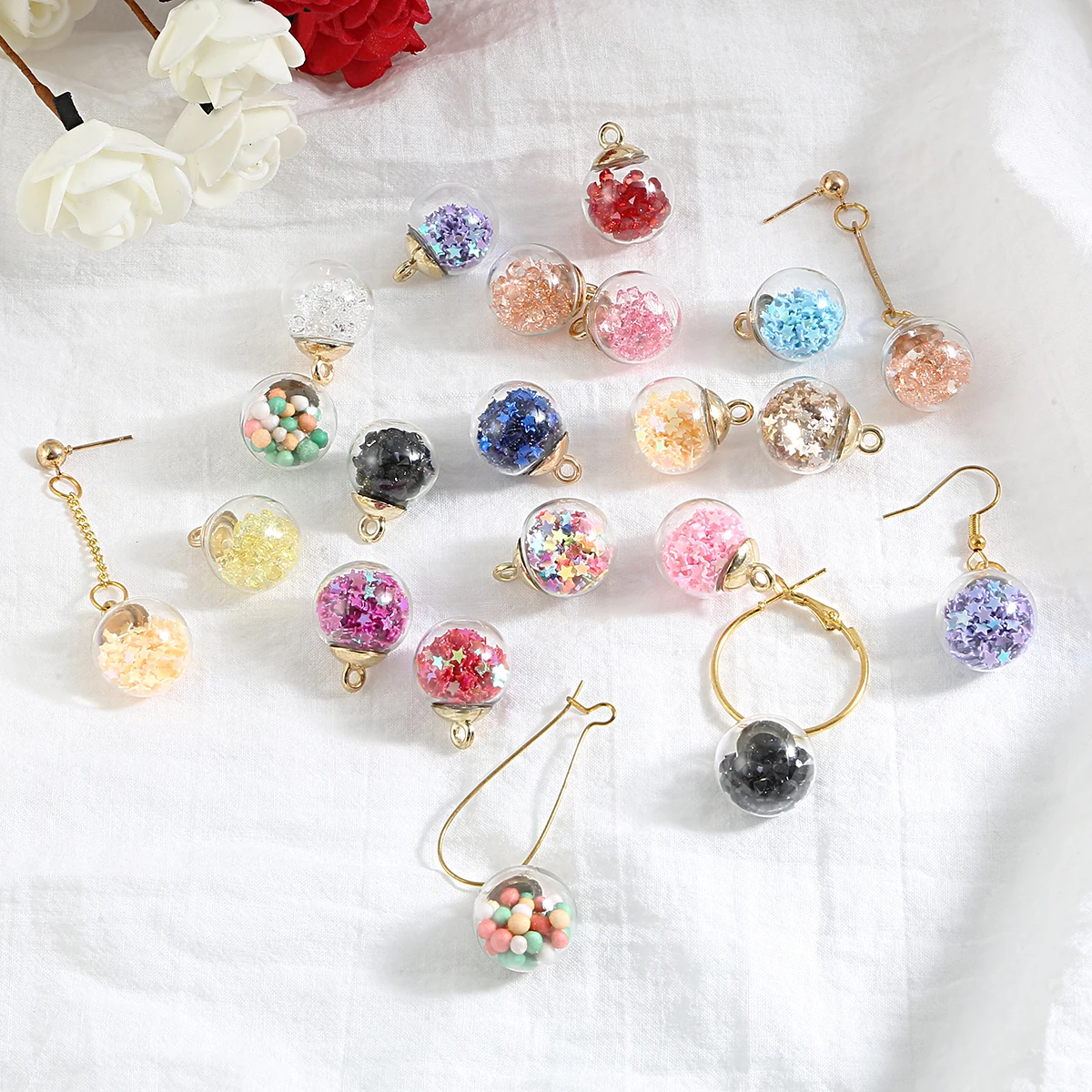 20 шт. 15 мм прозрачный стеклянный шар с пайетками и звездой бусины подвески