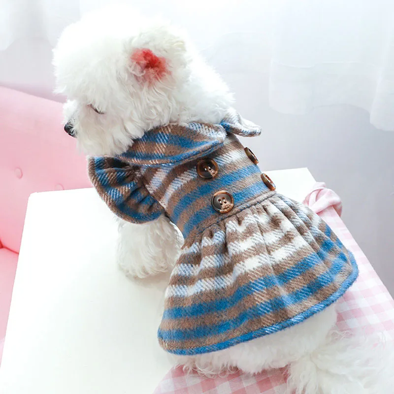 Зимнее пальто в шотландскую клетку для собаки с пузырьковым рукавом отворотом