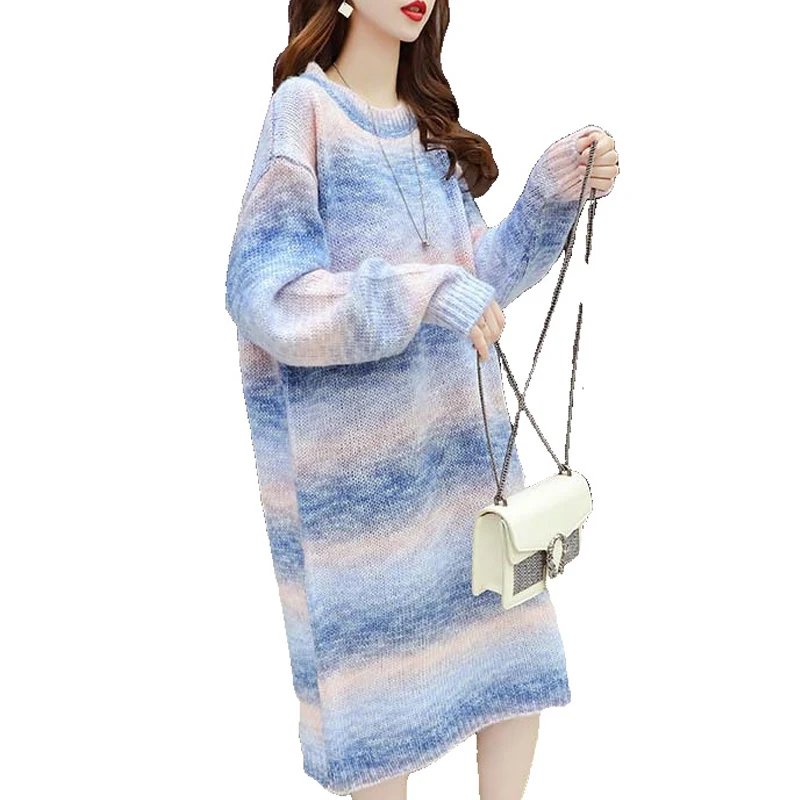 

Striped sweater women's pink color 2020 autumn / winter plus size women's clothing student Knitted shirt long sleeve loose