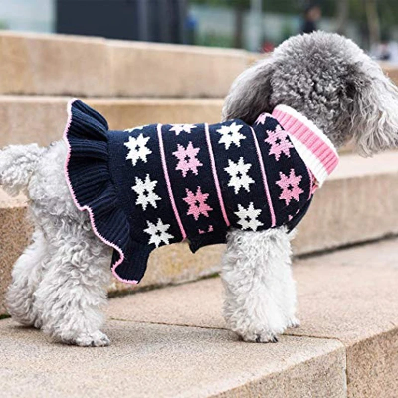 Turtleneck Knit Dog Sweater Grey Dress Navy Blue Clothes For Dogs Cats Pink Skirt Cute Dresses Small | Дом и сад
