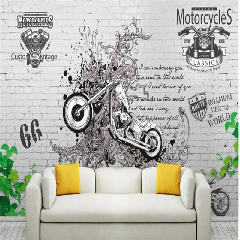 

Пользовательский 3D скандинавский ретро мотоцикл Milofi большой телевизор спальня фоновые обои роспись