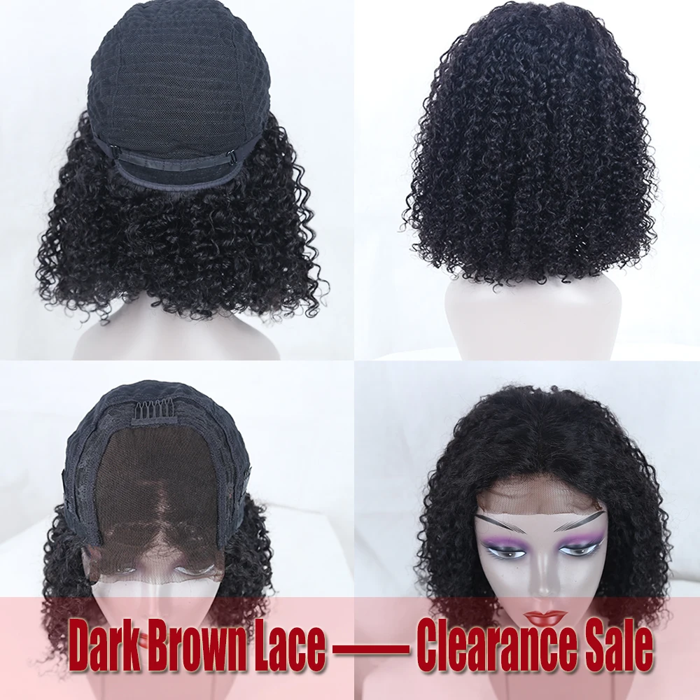 

Brazilian 4x4 Lace Closure Wig Human Hair Curly BOB Wig For Women Pre-Plucked Natural Hairline With Baby Hair Dark Brown Lace